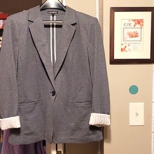 Express Grey and White Cuff Womens Blazer Large